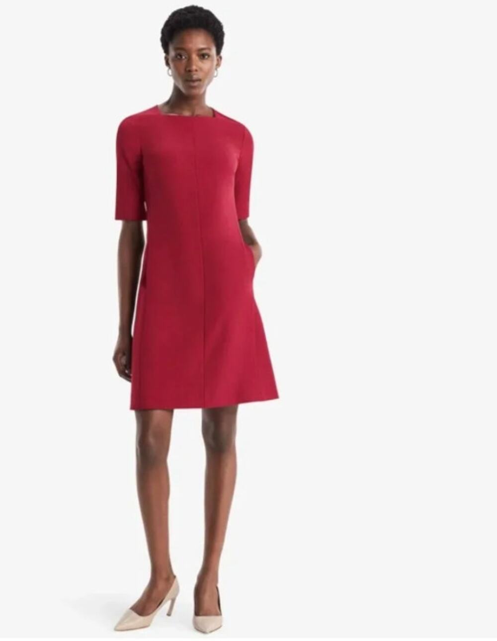MM Lafleur Emily Sheath Dress 12 Red Career Quiet Luxury Capsule Minimalist